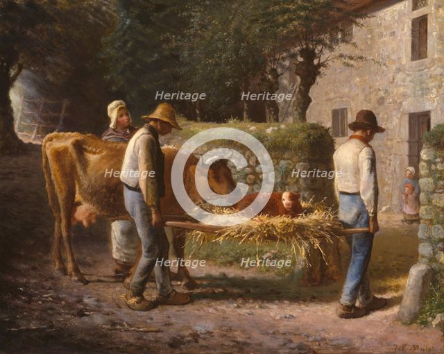 Peasants Bringing Home a Calf Born in the Fields, 1864. Creator: Jean Francois Millet.