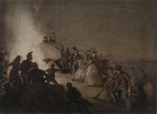 Peasants dance around a fire on a hillside, Saint John's Eve, 1816-1890. Creator: Jorgen Sonne