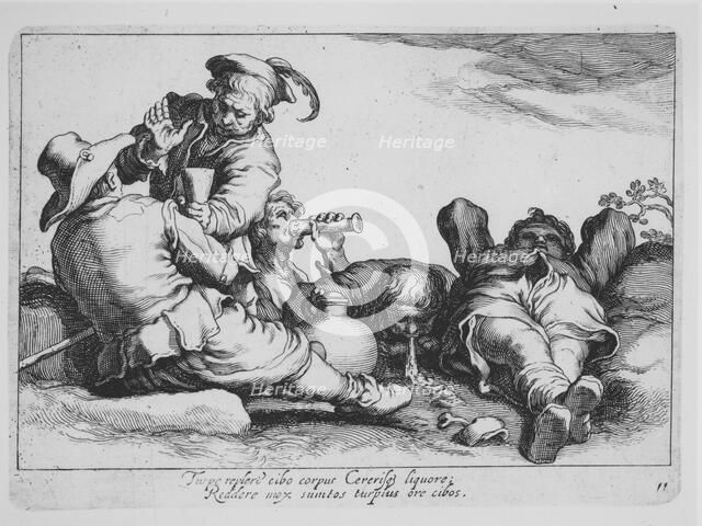 Peasants Drinking, from the series Sixteen Peasant Subjects, 17th century. Creator: Cornelis Bloemaert.