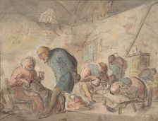 Peasants Drinking, verso: sketches of peasants, 1610-85. Creator: Attributed to Adriaen van Ostade