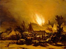Peasants Fleeing a Burning Barn, c1655. Creator: Egbert van der Poel