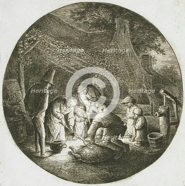 Peasants Killing a Pig, c1642. Creator: Adriaen van Ostade.