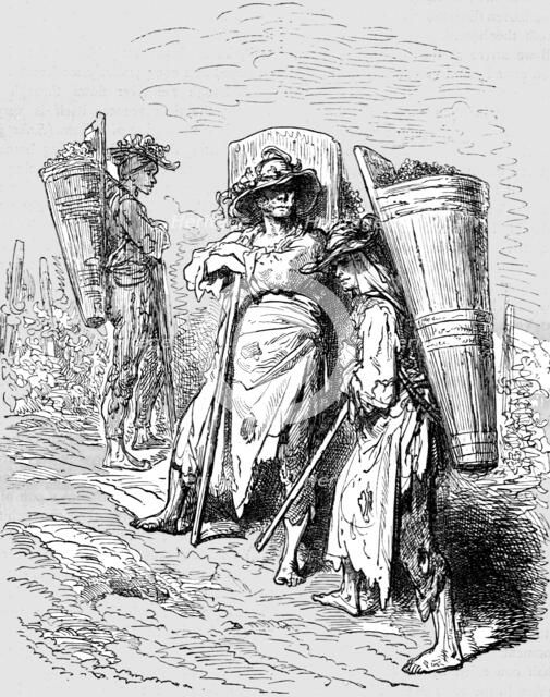 'Peasants in the Vineyards of Val De Penas; An Autumn Tour in Andalusia', 1875. Creator: Gustave Doré.
