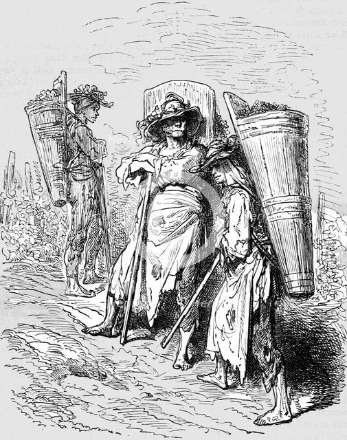 'Peasants in the Vineyards of Val De Penas; An Autumn Tour in Andalusia', 1875. Creator: Gustave Doré.