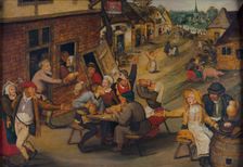 Peasants Making Merry outside a Tavern "The Swan", 1625-1630. Creator: Brueghel, Pieter, the Younger (1564-1638)