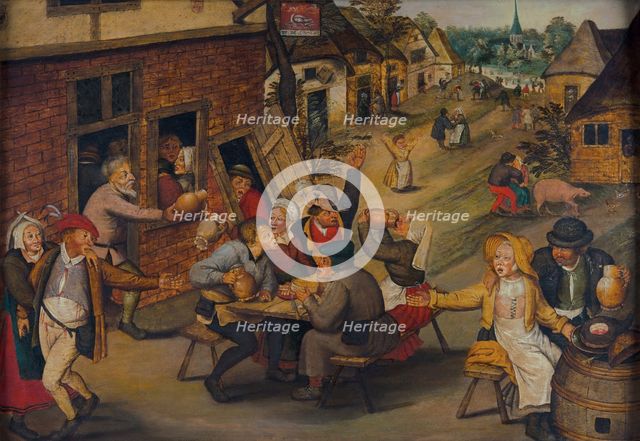 Peasants Making Merry outside a Tavern "The Swan", 1625-1630. Creator: Brueghel, Pieter, the Younger (1564-1638).