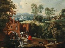 Peasants panning for gold in a river, 17th century. Creator: Anonymous