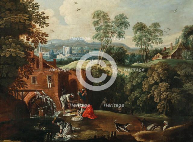 Peasants panning for gold in a river, 17th century. Creator: Anonymous.