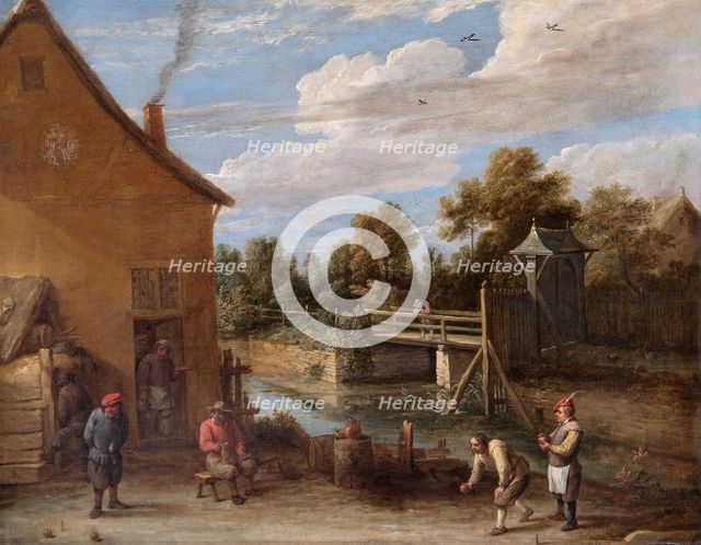 'Peasants Playing Bowls in front of an Inn by a River', 17th century. Artist: David Teniers II.