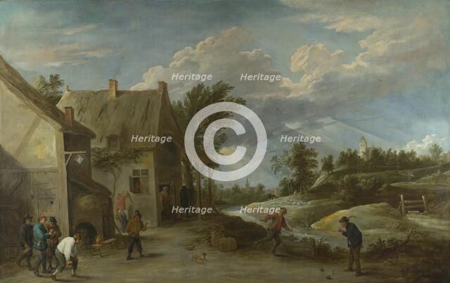 Peasants playing Bowls outside a Village Inn, c. 1660. Artist: Teniers, David, the Younger (1610-1690)