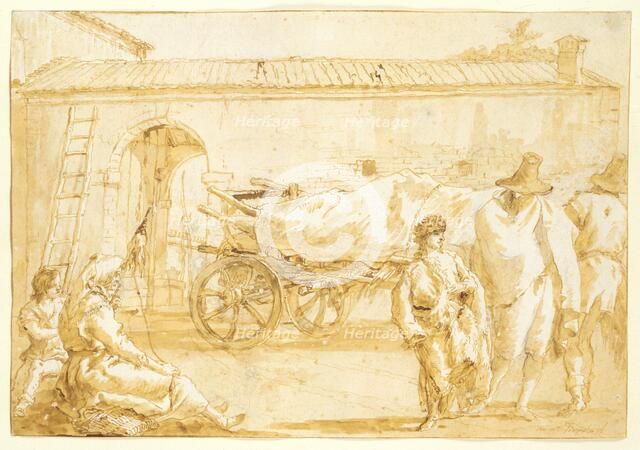 Peasants with a Farm-cart, c. 1790. Creator: Giovanni Domenico Tiepolo (Italian, 1727-1804).