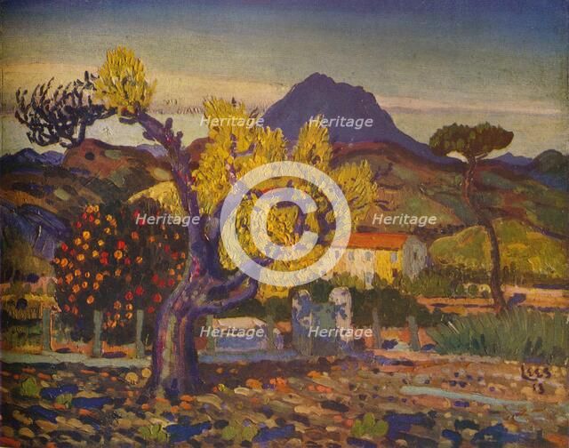 'Pear Tree in Blossom', 1913 (1932). Artist: Derwent Lees.