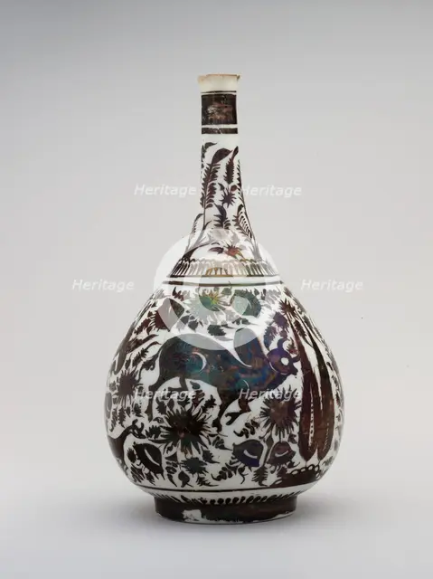 Pear-Shaped Bottle with a Bullock Design, Iran, second half 17th century. Creator: Unknown.