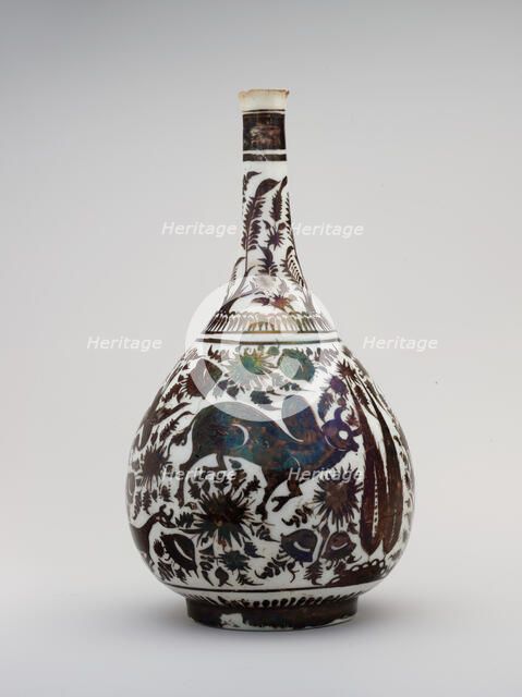 Pear-Shaped Bottle with a Bullock Design, Iran, second half 17th century. Creator: Unknown.