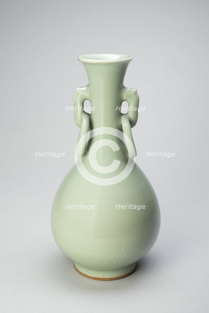 Pear-Shaped Vase with Dragon-Head Ring Handles, Yuan dynasty (1279-1368), 14th century. Creator: Unknown.