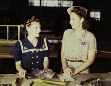 Pearl Harbor widows have gone into war work to carry on the fight..., Corpus Christi, Texas, 1942. Creator: Howard Hollem