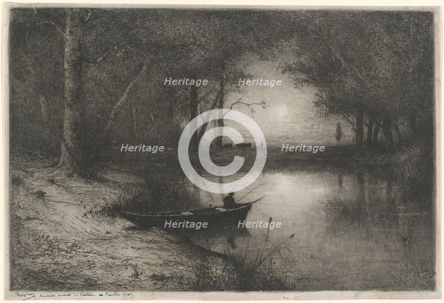 Pêcheur en Canot, au bord d'une Rivière (Fisherman in a Boat), 1887. Creator: Adolphe Appian.