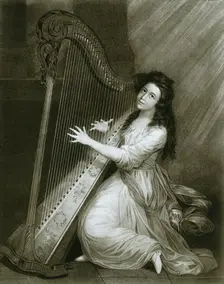 Pedal harp with hook action; coloured engraving from the end of the eighteenth century 1948