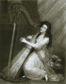 Pedal harp with hook action; coloured engraving from the end of the eighteenth century 1948