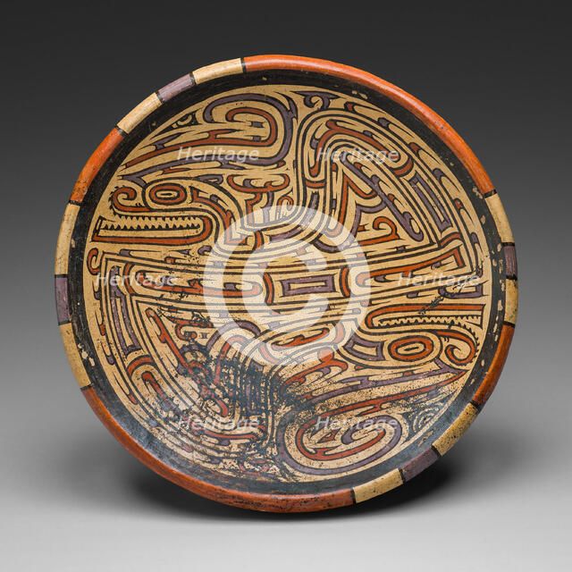 Pedestal Bowl Depicting Bicephalic Footed Serpent with Headcrest, A.D. 700/1100. Creator: Unknown.