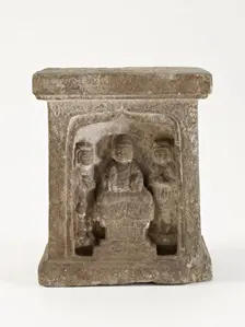Pedestal with Buddha, bodhisattvas, and monks, Sui dynasty, 581-618. Creator: Unknown