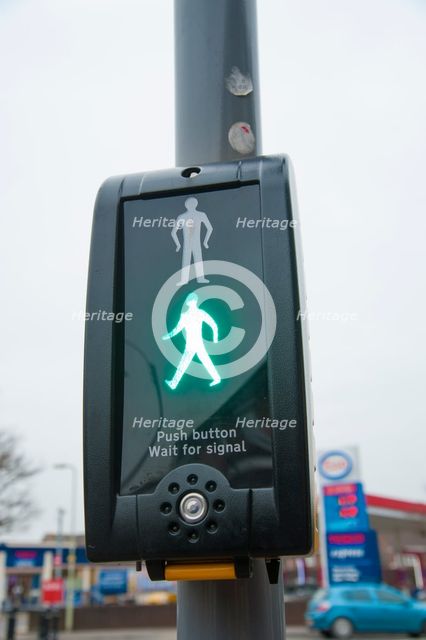 Pedestrian crossing with Radix rotating cone tactile equipment. Creator: Unknown.