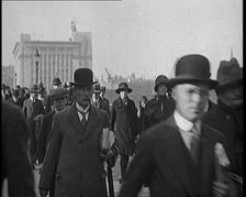 Pedestrians And Commuters Crossing London Bridge, 1920s. Creator: British Pathe Ltd