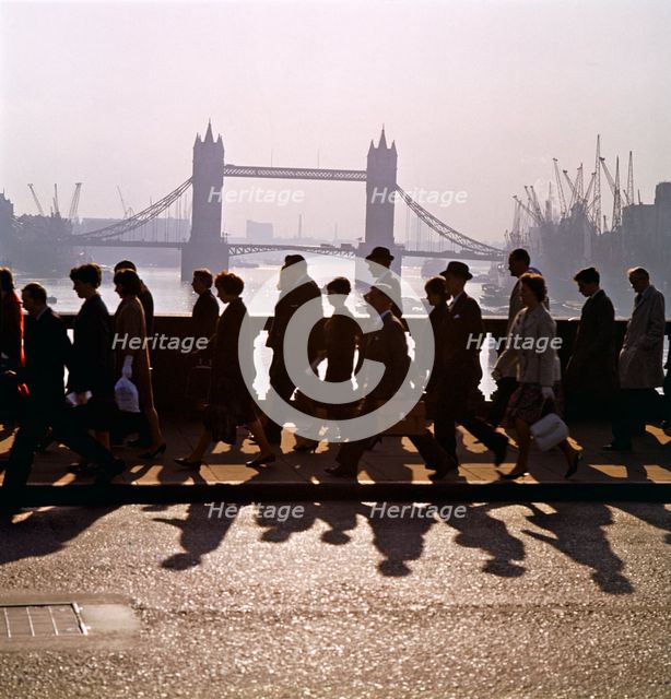 Pedestrians on London Bridge, London, 1960s. Artist: John Gay.