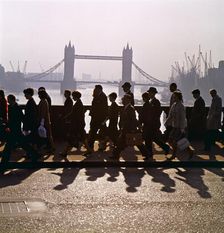 Pedestrians on London Bridge, London, 1960s. Artist: John Gay