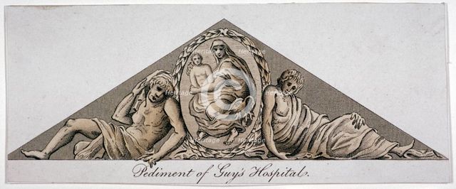 Pediment of Guy's Hospital, Southwark, London, c1800. Artist: Anon
