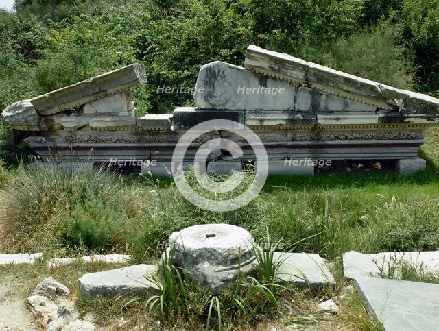 Pediment ruins, Temple of Seraphis, Miletus, Anatolia, Turkey, 3rd century BC (1999).  Creator: Unknown.