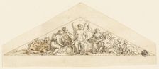 Pedimental Design for a Wren Building, 1741/86. Creator: Grinling Gibbons