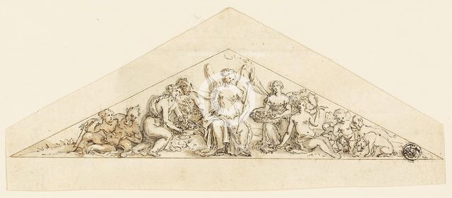Pedimental Design for a Wren Building, 1741/86. Creator: Grinling Gibbons.