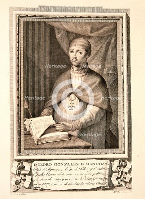 Pedro Gonzalez de Mendoza (1428-1495), Spanish politician and churchman, Cardinal, engraving of t…
