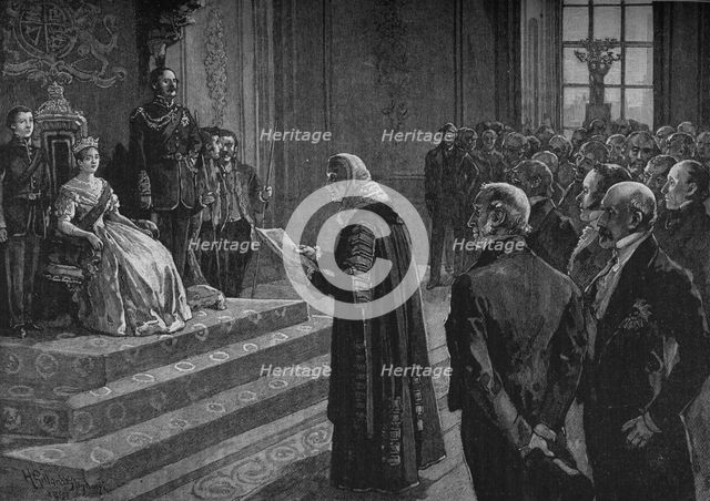 'Peers and Commoners Presenting Patriotic Address to the Queen on Eve of the Crimean War', 1891. Artist: Henry Gillard Glindoni.