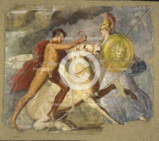 Pegasus and Bellerophon, 1st century. Creator: Roman-Pompeian wall painting.