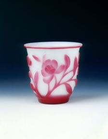 Peking glass cup, white with pink overlay, Qing dynasty, China, c1800. Creator: Unknown