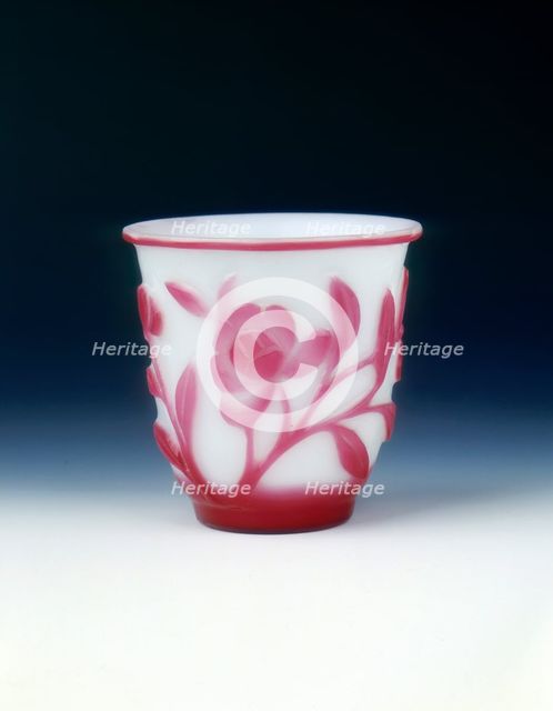 Peking glass cup, white with pink overlay, Qing dynasty, China, c1800. Creator: Unknown.