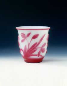 Peking glass cup, white with pink overlay, Qing dynasty, China, c1800. Creator: Unknown