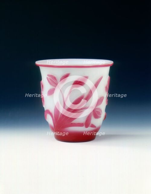 Peking glass cup, white with pink overlay, Qing dynasty, China, c1800. Creator: Unknown.