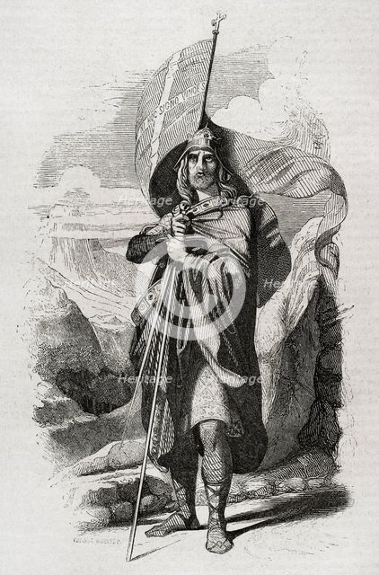 Pelagius of Asturias, Visigoth nobleman, 1852.  Creator: Unknown.