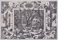 Pelias Killed by his Daughters (Dont par pitié elles prennent courage son sang vider par v..., 1563. Creator: Rene Boyvin
