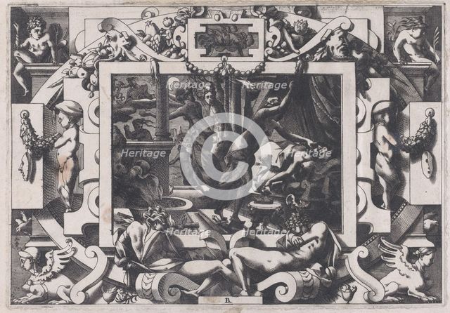 Pelias Killed by his Daughters (Dont par pitié elles prennent courage son sang vider par v..., 1563. Creator: Rene Boyvin.