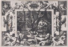 Pelias Killed by his Daughters (Dont par pitié elles prennent courage son sang vider par v..., 1563. Creator: Rene Boyvin