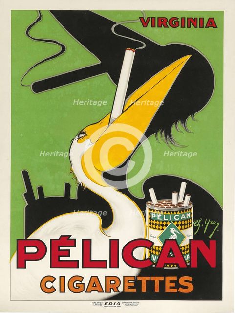 Pelican Cigarettes, c. 1930. Creator: Yray, Charles (active 1920s-1930s).