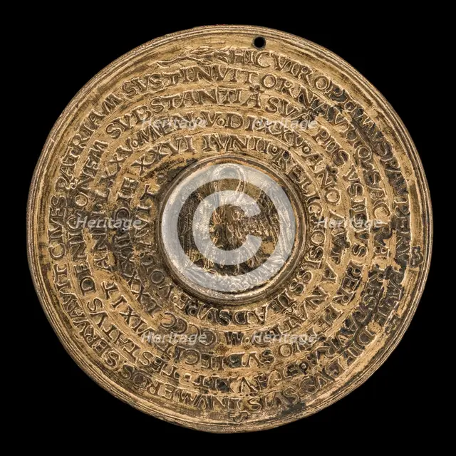 Pelican in Her Piety and Inscription [reverse], c. 1482. Creator: Sperandio Savelli.