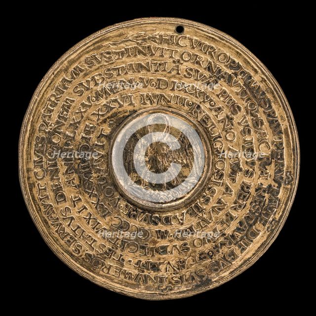 Pelican in Her Piety and Inscription [reverse], c. 1482. Creator: Sperandio Savelli.
