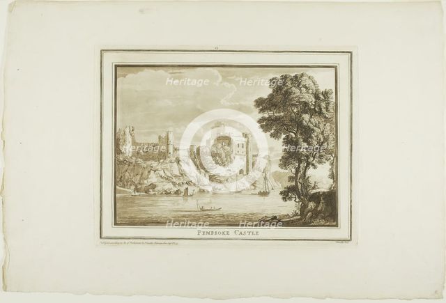 Pembroke Castle, from Twelve Views in Aquatinta from Drawings taken...in South Wales, 1773-75. Creator: Paul Sandby.