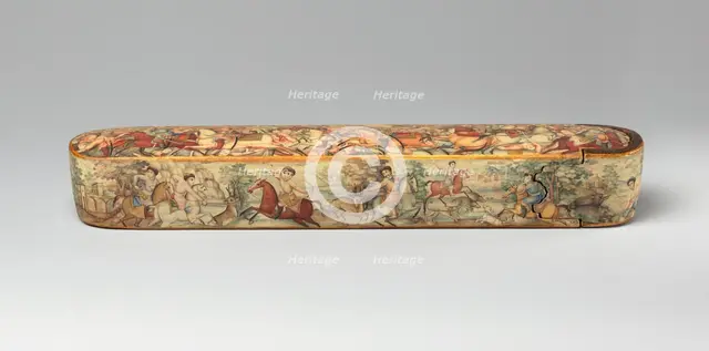 Pen Box (Qalamdan) Depicting Shah Isma'il in a Battle against the Uzbeks, Iran, early 19th century. Creator: Unknown.