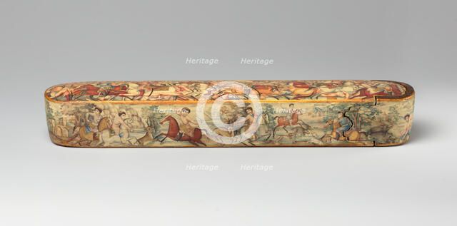 Pen Box (Qalamdan) Depicting Shah Isma'il in a Battle against the Uzbeks, Iran, early 19th century. Creator: Unknown.